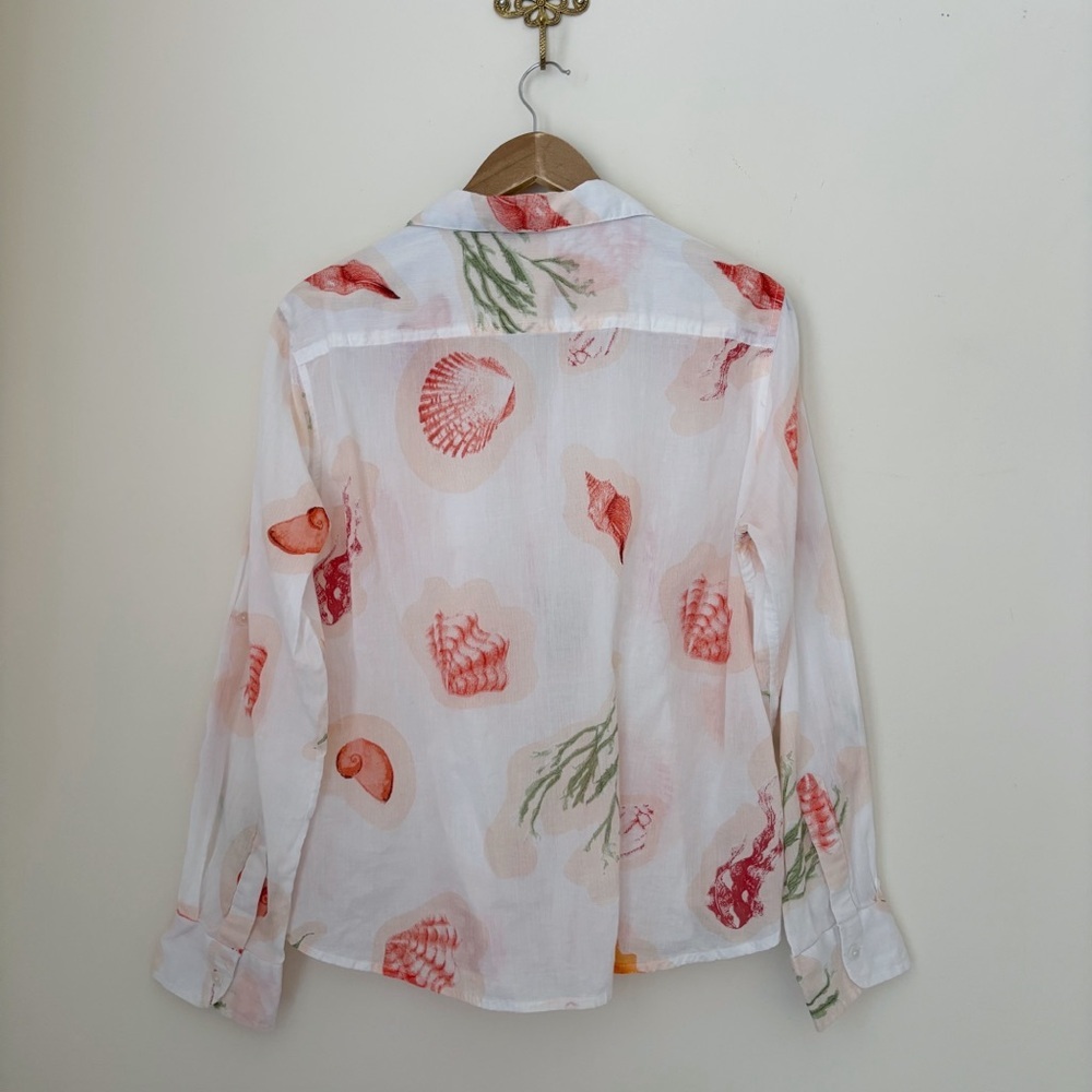 Lucky & Coco Seashell Print Button Front Shirt Large Coastal Grandma - Picture 3 of 7